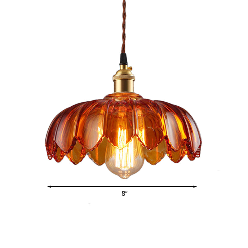 Scalloped Pendant Lighting Corridor Amber Glass Single Bulb Vintage Hanging Light, 8