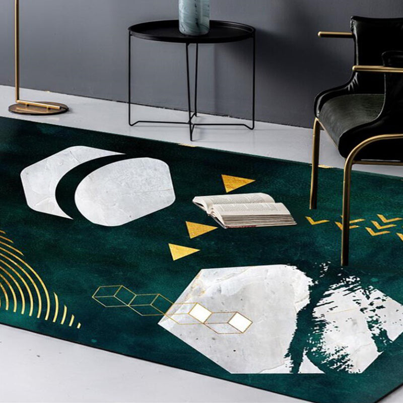 Novelty Geometric Print Rug Dark Green Polyester Rug Machine Washable Non-Slip Area Rug for Bedroom Clearhalo 'Area Rug' 'Rug' 1634295