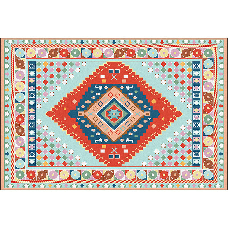 Blue and Orange Bedroom Rug Moroccan Medallion Circle Diamond Pattern Area Rug Polyester Anti-Slip Washable Carpet Clearhalo 'Area Rug' 'Moroccan' 'Rugs' Rug' 1634496