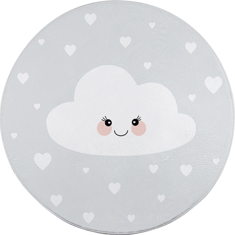 Kids Bedroom Rug in Grey Fairy Tales Cloud Heart Print Rug Polyester Stain-Resistant Non-Slip Area Rug Clearhalo 'Area Rug' 'Rug' 1634574