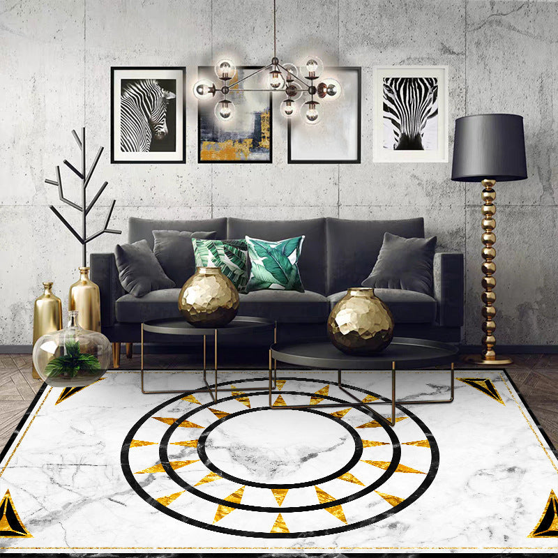 Modern Marble Surface Pattern Rug White and Black Polyester Rug Machine Washable Non-Slip Area Rug for Bedroom Black Clearhalo 'Area Rug' 'Modern' 'Rugs' Rug' 1634605