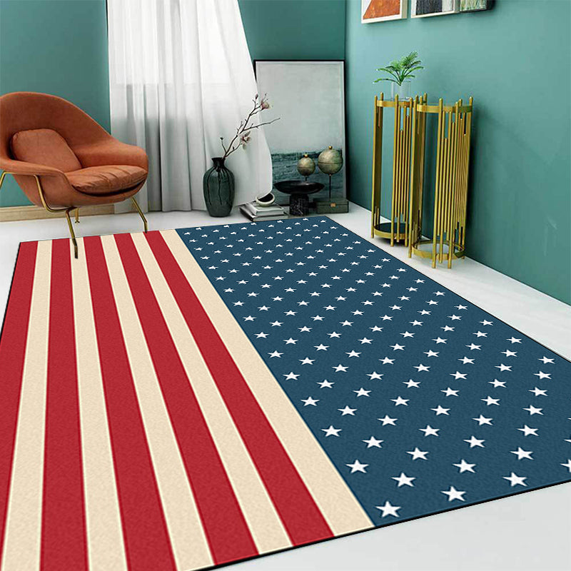 Stylish USA Flag Pattern Rug Blue and Red Nordic Rug Polyester Washable Anti-Slip Backing Area Rug for Living Room Blue Clearhalo 'Area Rug' 'Modern' 'Rugs' Rug' 1634637