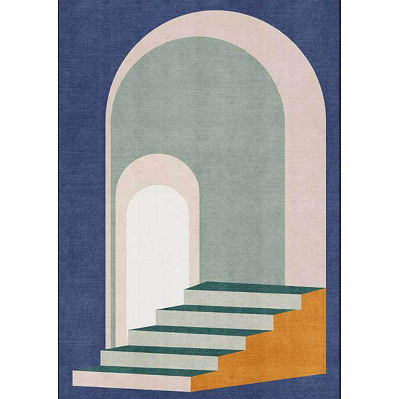 Modern Living Room Rug in Blue and Green Color Block Door Stair Print Rug Polyester Machine Washable Area Rug Clearhalo 'Area Rug' 'Modern' 'Rugs' Rug' 1634737