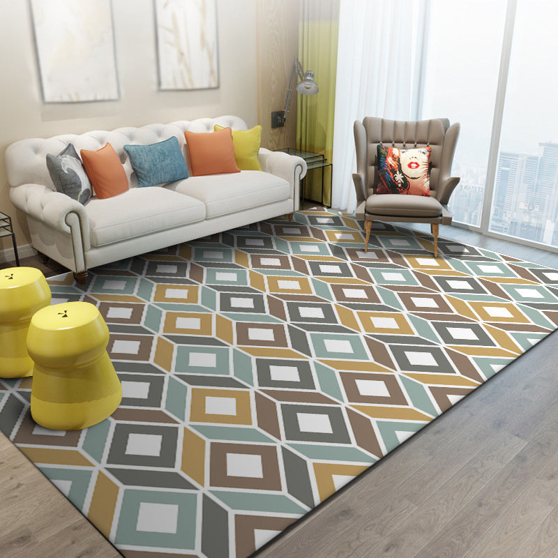 Yellow and Teal Bedroom Rug Modern Geometry Diamond Pattern Area Rug Polyester Anti-Slip Backing Carpet Yellow Clearhalo 'Area Rug' 'Modern' 'Rugs' Rug' 1634746