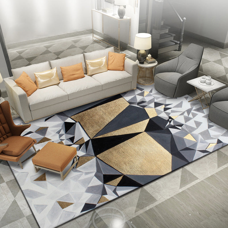 Novelty Living Room Rug in Grey and Gold Geometric Irregular Shape Print Rug Polyester Non-Slip Washable Area Rug Clearhalo 'Area Rug' 'Rug' 1634756