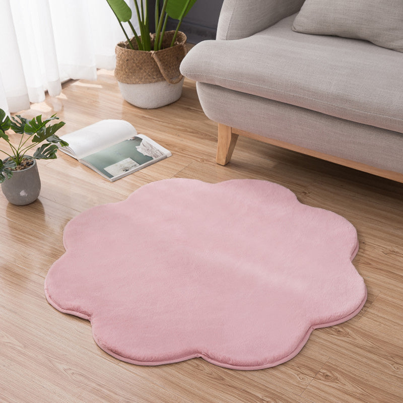 Modern Plain Rug Pink and White Polyester Rug Machine Washable Non-Slip Area Rug for Bedroom Pink 2'11