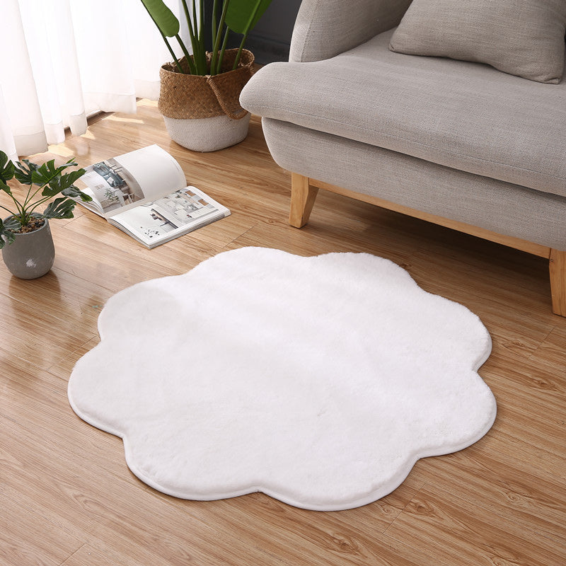 Modern Plain Rug Pink and White Polyester Rug Machine Washable Non-Slip Area Rug for Bedroom White 2'11