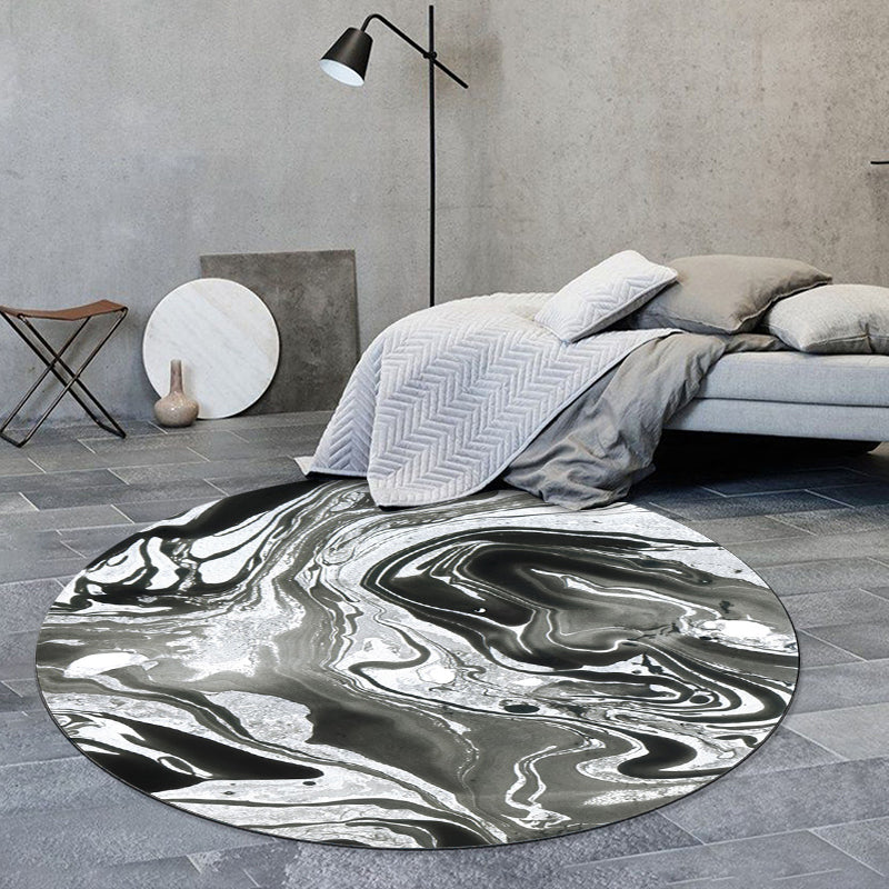 Contemporary Modern Rug in Black and White Abstract Painting Pattern Rug Polyester Washable Carpet for Home Decoration Black-White Design 2 Clearhalo 'Area Rug' 'Modern' 'Rugs' Rug' 1635072