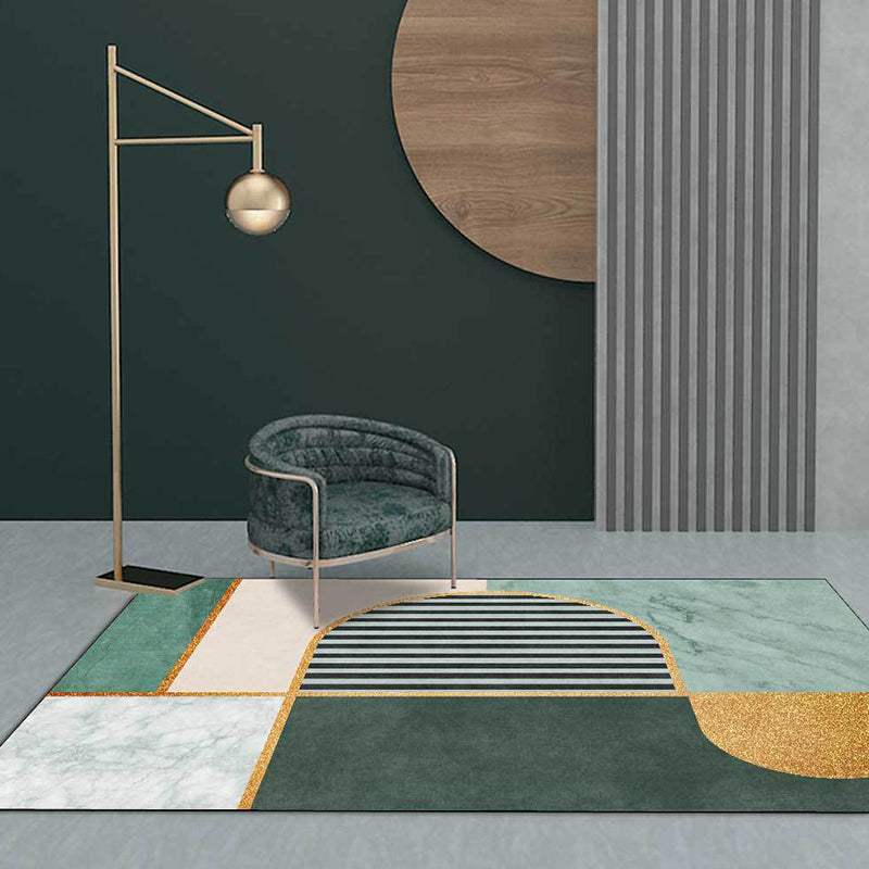 Modern Marble Surface Pattern Rug with Stripe Green Polyester Rug Machine Washable Non-Slip Area Rug for Bedroom Green Clearhalo 'Area Rug' 'Modern' 'Rugs' Rug' 1635188