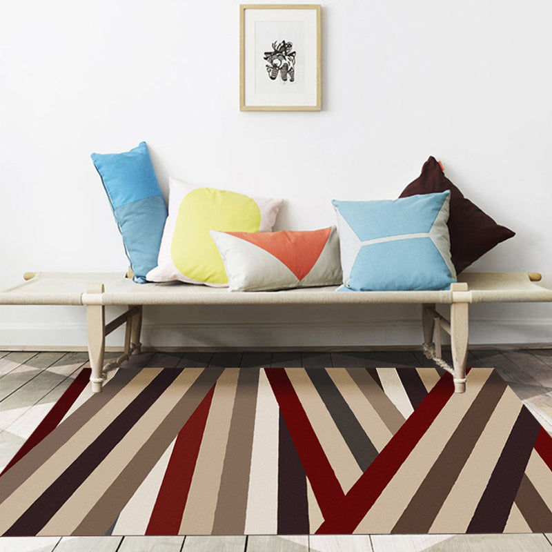 Novelty Living Room Rug in Brown Geometric Stripe Print Rug Polyester Non-Slip Backing Washable Area Rug Clearhalo 'Area Rug' 'Rug' 1635420