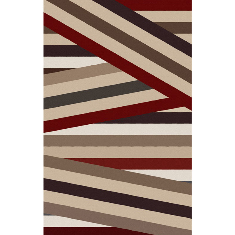 Novelty Living Room Rug in Brown Geometric Stripe Print Rug Polyester Non-Slip Backing Washable Area Rug Clearhalo 'Area Rug' 'Rug' 1635421