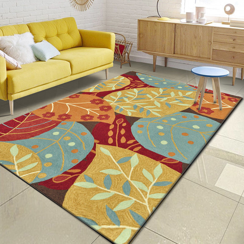 Red and Yellow Bedroom Rug Vintage Botanical Leaf Pattern Area Rug Polyester Anti-Slip Backing Carpet Yellow Clearhalo 'Area Rug' 'Rugs' 'Vintage' Rug' 1635436