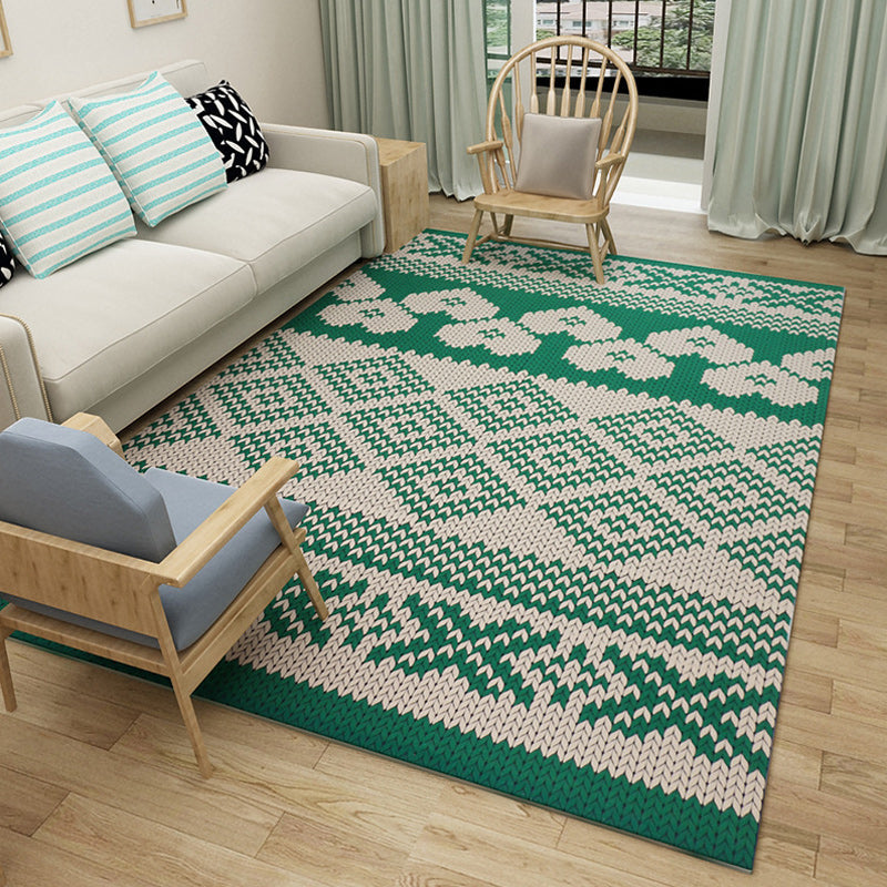 Green and White Bedroom Rug Southwestern Geometric Animal Pattern Area Rug Polyester Anti-Slip Carpet Dark Green Clearhalo 'Area Rug' 'Rugs' 'Southwestern' Rug' 1635508