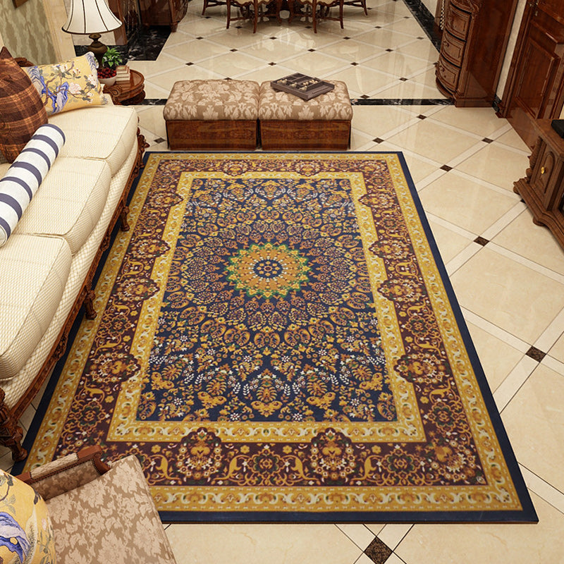 Moroccan Living Room Rug in Blue and Brown Medallion Floral Motif Print Rug Polyester Pet Friendly Area Rug Brown Clearhalo 'Area Rug' 'Moroccan' 'Rugs' Rug' 1635562