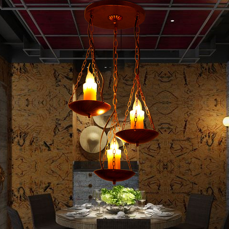 Black Metal Hanging Lamp Vintage Three-head Candle Ceiling Light in Rust for Coffee Shop Clearhalo 'Ceiling Lights' 'Pendant Lights' 'Pendants' Lighting' 163565