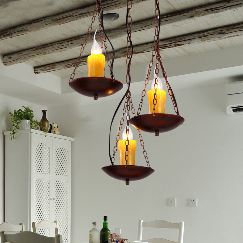 Black Metal Hanging Lamp Vintage Three-head Candle Ceiling Light in Rust for Coffee Shop Clearhalo 'Ceiling Lights' 'Pendant Lights' 'Pendants' Lighting' 163566