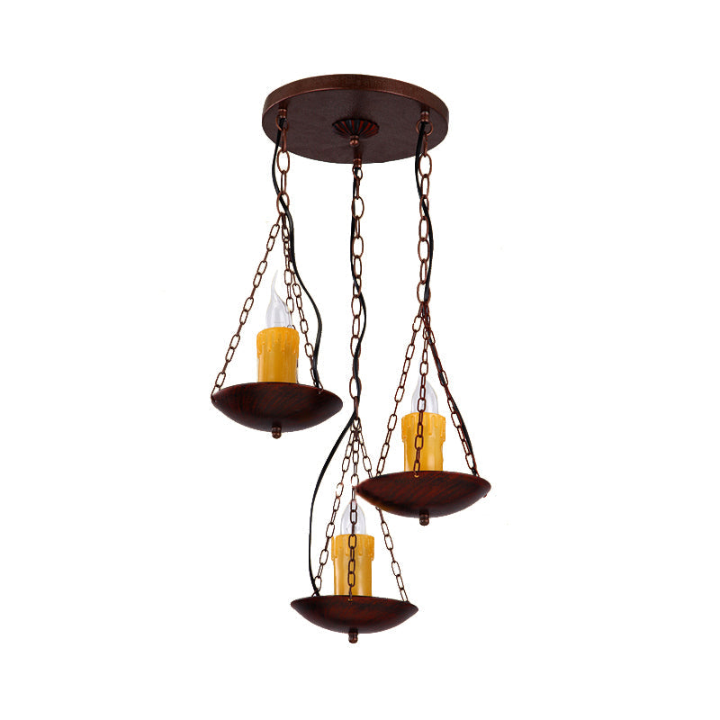 Black Metal Hanging Lamp Vintage Three-head Candle Ceiling Light in Rust for Coffee Shop Clearhalo 'Ceiling Lights' 'Pendant Lights' 'Pendants' Lighting' 163567