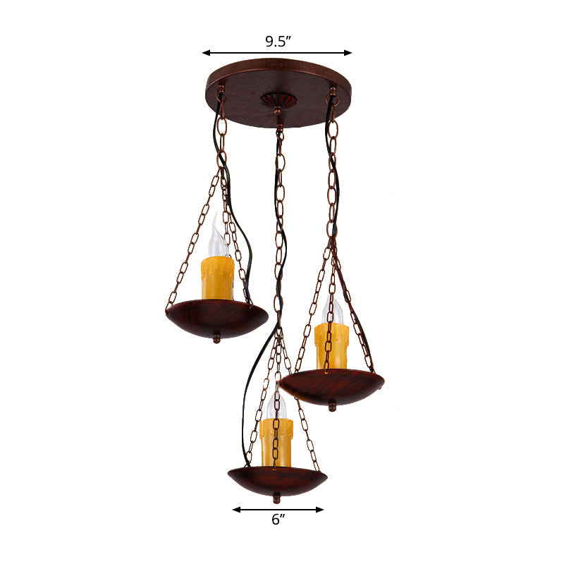 Black Metal Hanging Lamp Vintage Three-head Candle Ceiling Light in Rust for Coffee Shop Clearhalo 'Ceiling Lights' 'Pendant Lights' 'Pendants' Lighting' 163568