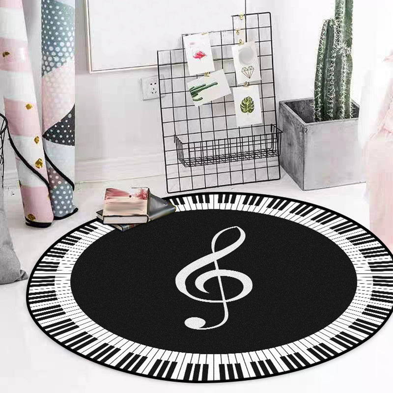 Black and White Modern Rug Polyester Note and Piano Pattern Rug Washable Non-Slip Backing Carpet for Living Room Black Clearhalo 'Area Rug' 'Modern' 'Rugs' Rug' 1635680