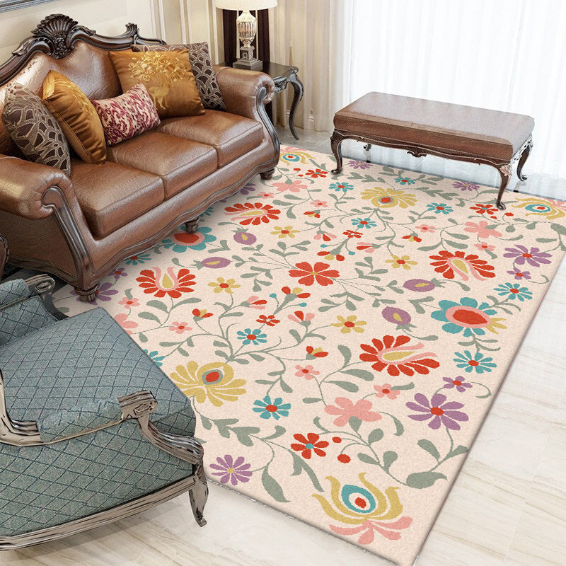 Vintage Floral Pattern Rug Pink Polyester Rug Machine Washable Non-Slip Area Rug for Bedroom Clearhalo 'Area Rug' 'Rugs' 'Vintage' Rug' 1635689