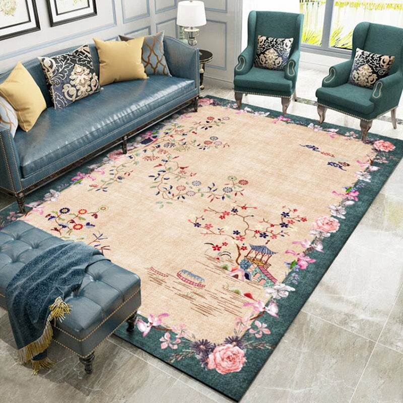 Light Brown Vintage Rug Polyester Floral Pattern Rug Washable Non-Slip Backing Carpet for Living Room Clearhalo 'Area Rug' 'Rugs' 'Vintage' Rug' 1635753