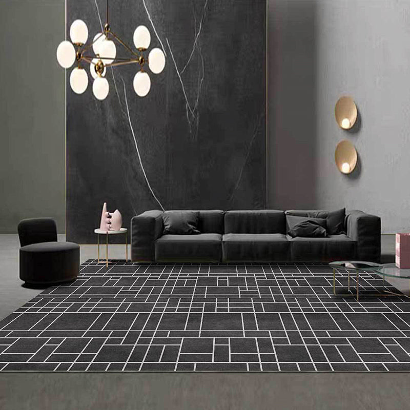 Unique Geometric Pattern Rug Dark Grey Casual Rug Polyester Washable Non-Slip Backing Area Rug for Living Room Black Clearhalo 'Area Rug' 'Modern' 'Rugs' Rug' 1635840