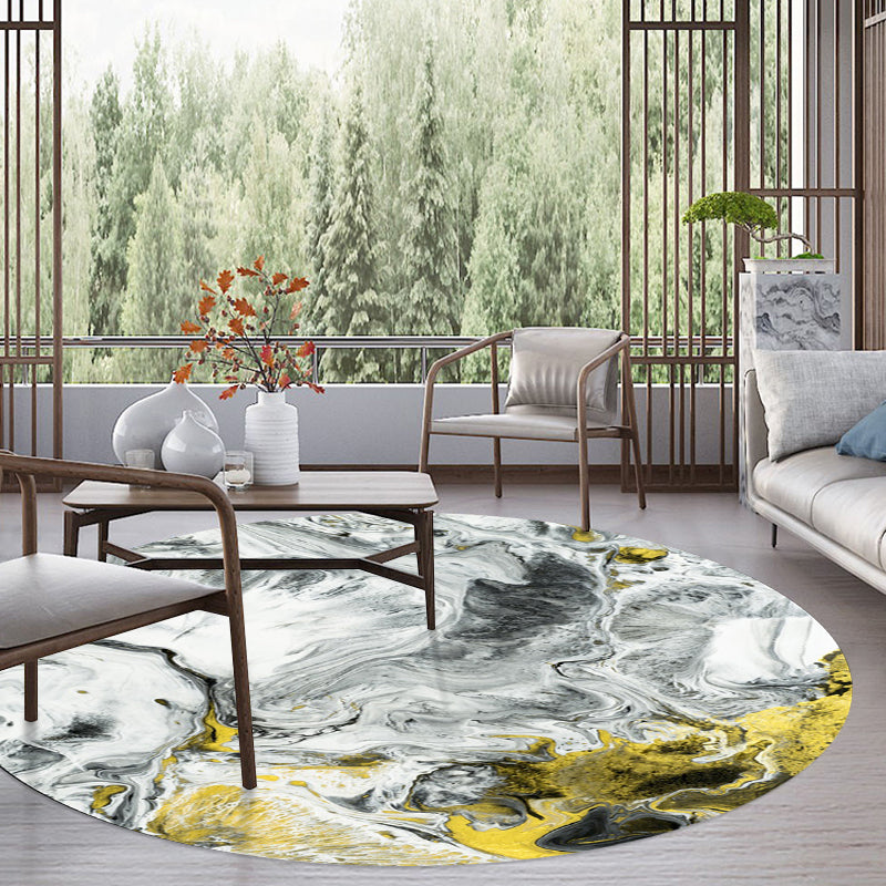 Modern Living Room Rug in Black and White Abstract Oil Painting Print Rug Polyester Machine Washable Area Rug Yellow-Black Design 5 Clearhalo 'Area Rug' 'Modern' 'Rugs' Rug' 1636071