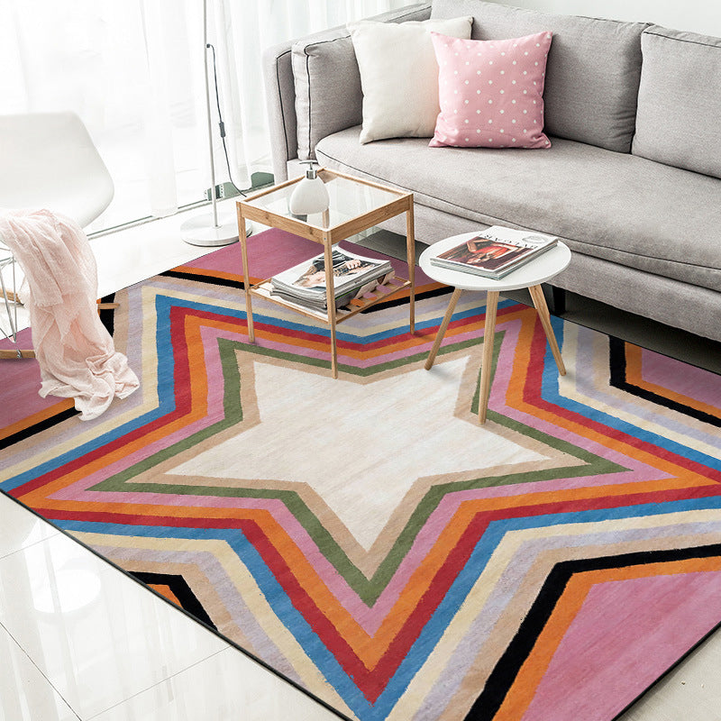 Casual Modern Rug in Pink Geometry Star Pattern Rug Polyester Pet Friendly Carpet for Home Decoration Pink Clearhalo 'Area Rug' 'Modern' 'Rugs' Rug' 1636142