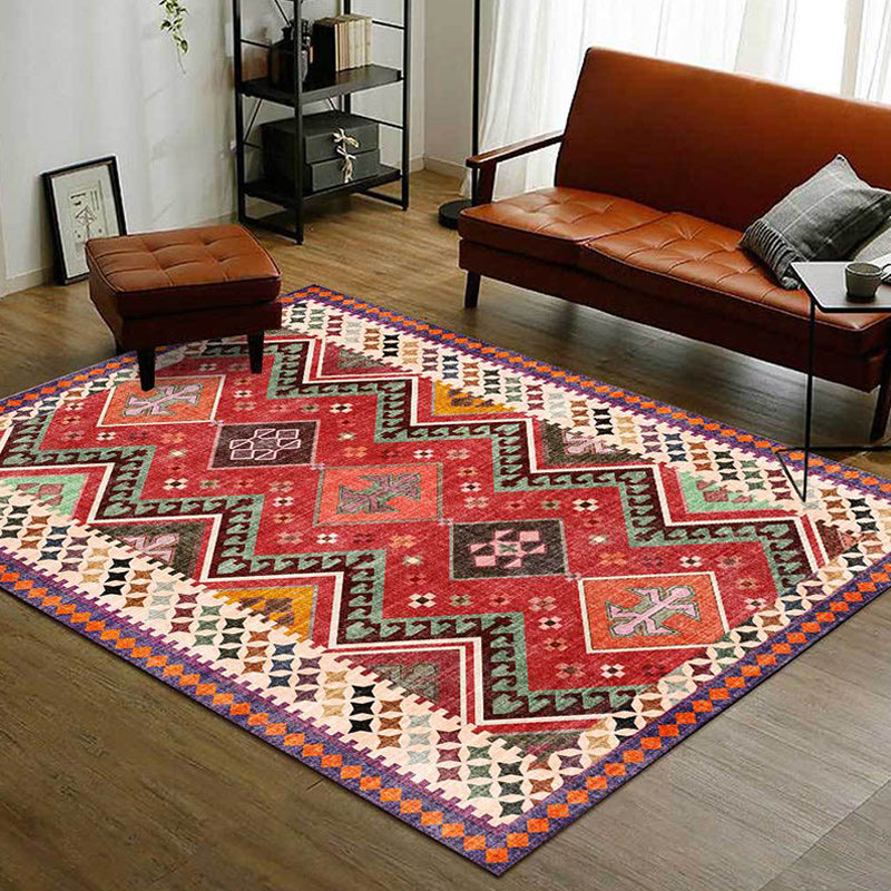 Red Bedroom Rug Southwestern Geometric Diamond Wave Pattern Area Rug Polyester Anti-Slip Backing Carpet Clearhalo 'Area Rug' 'Rugs' 'Southwestern' Rug' 1636269