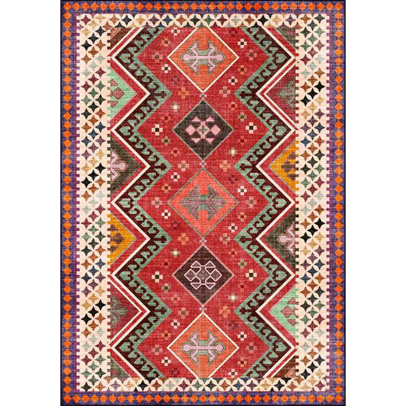 Red Bedroom Rug Southwestern Geometric Diamond Wave Pattern Area Rug Polyester Anti-Slip Backing Carpet Clearhalo 'Area Rug' 'Rugs' 'Southwestern' Rug' 1636270