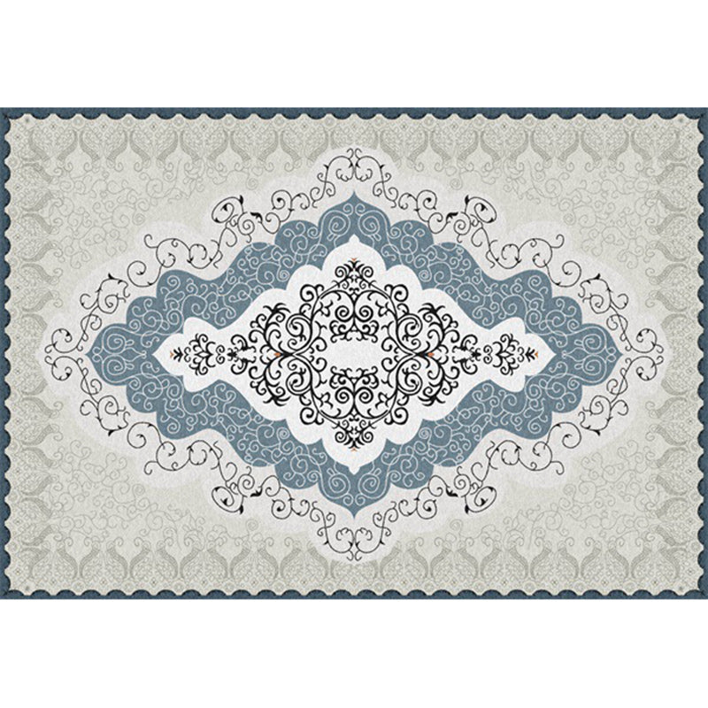 Mediterranean Moroccan Rug in Blue and Grey Medallion Motif Pattern Rug Polyester Non-Slip Carpet for Home Decoration Clearhalo 'Area Rug' 'Moroccan' 'Rugs' Rug' 1636302