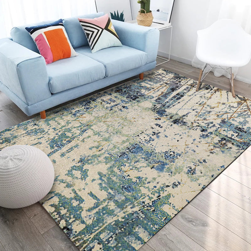 Ivory and Teal Bedroom Rug Modern Abstract Pattern Area Rug Polyester Pet Friendly Washable Carpet Apricot Clearhalo 'Area Rug' 'Modern' 'Rugs' Rug' 1636451