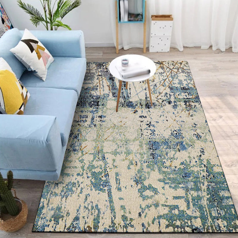 Ivory and Teal Bedroom Rug Modern Abstract Pattern Area Rug Polyester Pet Friendly Washable Carpet Clearhalo 'Area Rug' 'Modern' 'Rugs' Rug' 1636452