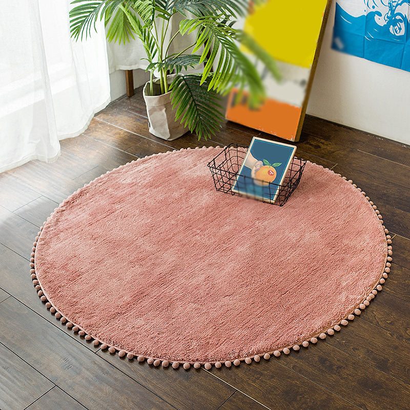 Casual Plain Rug Blue and Pink Polyester Rug Machine Washable Fringe Non-Slip Area Rug for Bedroom Red 3'11