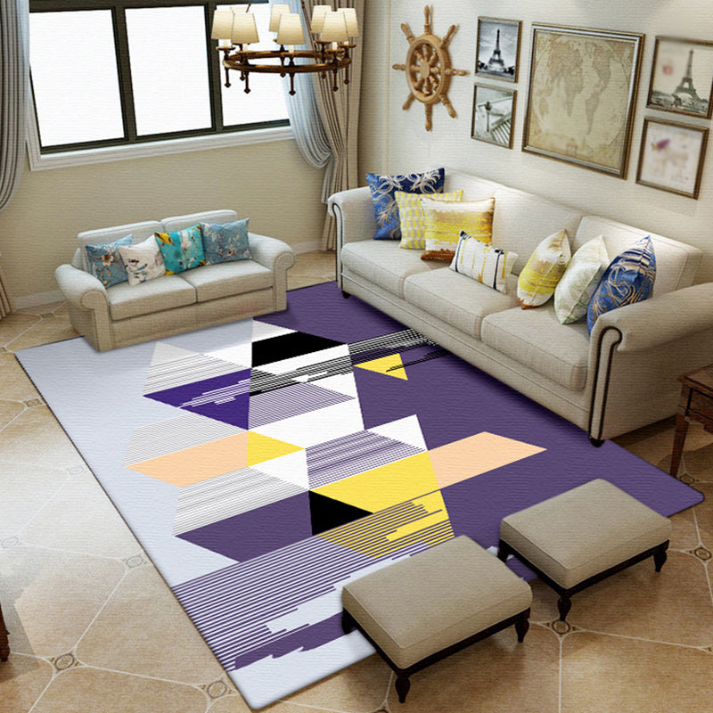 Modern Living Room Rug in Purple Color Block Triangle Stripe Print Rug Polyester Pet Friendly Area Rug Purple Clearhalo 'Area Rug' 'Modern' 'Rugs' Rug' 1636674