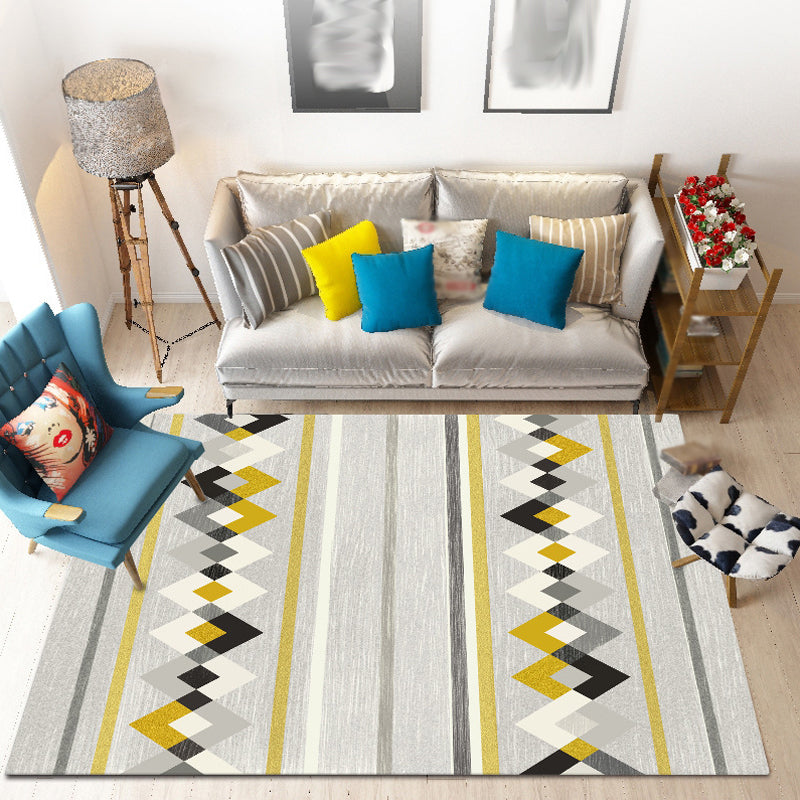 Grey Bedroom Rug Modern Geometry Diamond Stripe Pattern Area Rug Polyester Washable Pet Friendly Carpet Grey Clearhalo 'Area Rug' 'Modern' 'Rugs' Rug' 1636756