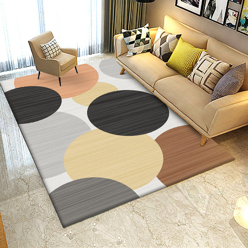 Modern Living Room Rug in Ivory Geometric Circle Print Rug Polyester Stain-Resistant Washable Area Rug Black Clearhalo 'Area Rug' 'Modern' 'Rugs' Rug' 1636764