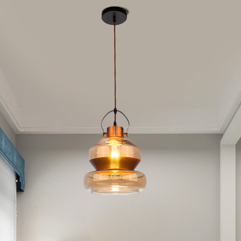 Loft Gourd/Schoolhouse/Mushroom Pendant Single Head Amber Glass Hanging Ceiling Lighting for Dining Hall Amber Gourd Clearhalo 'Ceiling Lights' 'Glass shade' 'Glass' 'Industrial Pendants' 'Industrial' 'Middle Century Pendants' 'Pendant Lights' 'Pendants' 'Tiffany' Lighting' 1637250