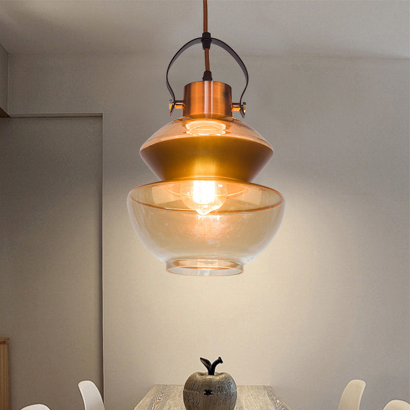 Loft Gourd/Schoolhouse/Mushroom Pendant Single Head Amber Glass Hanging Ceiling Lighting for Dining Hall Amber Schoolhouse Clearhalo 'Ceiling Lights' 'Glass shade' 'Glass' 'Industrial Pendants' 'Industrial' 'Middle Century Pendants' 'Pendant Lights' 'Pendants' 'Tiffany' Lighting' 1637254