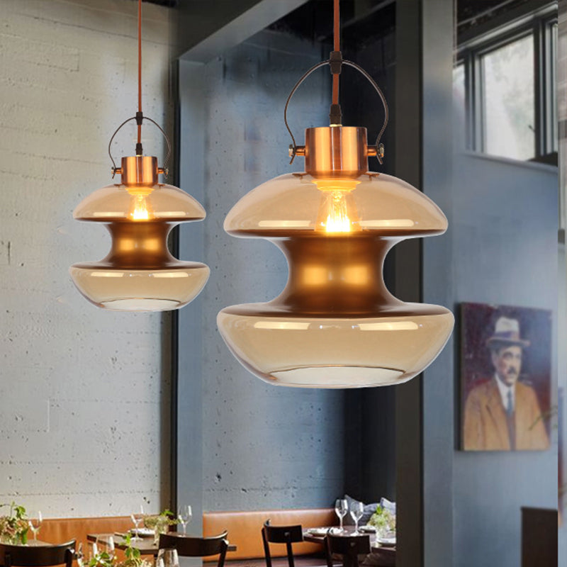 Loft Gourd/Schoolhouse/Mushroom Pendant Single Head Amber Glass Hanging Ceiling Lighting for Dining Hall Amber Mushroom Clearhalo 'Ceiling Lights' 'Glass shade' 'Glass' 'Industrial Pendants' 'Industrial' 'Middle Century Pendants' 'Pendant Lights' 'Pendants' 'Tiffany' Lighting' 1637259