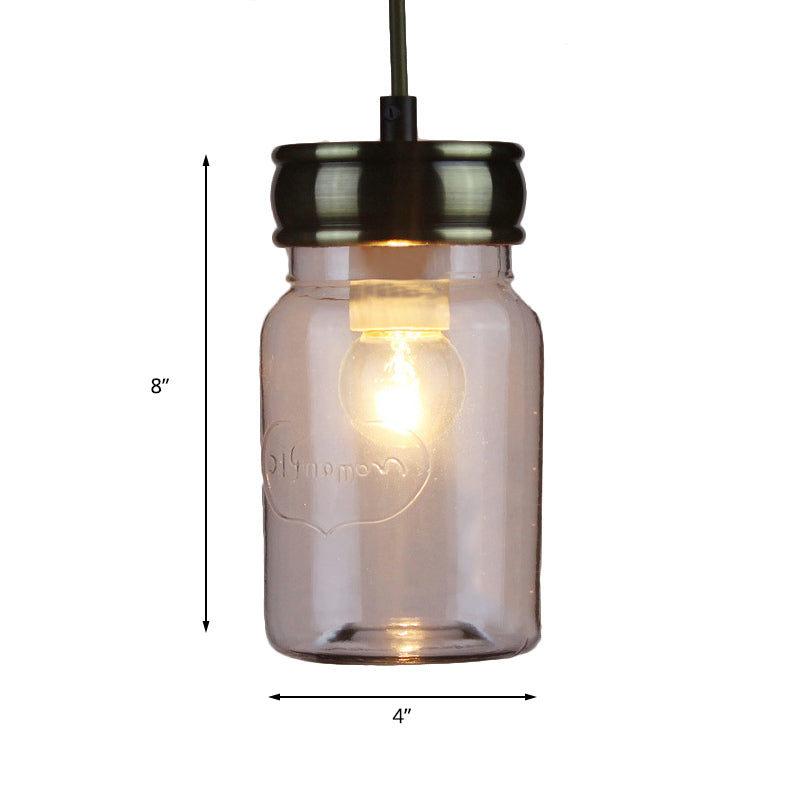 One-Light Jar-Shaped Ceiling Pendant Light Vintage Black Clear Glass Hanging Lamp for Indoor Clearhalo 'Ceiling Lights' 'Glass shade' 'Glass' 'Industrial Pendants' 'Industrial' 'Middle Century Pendants' 'Pendant Lights' 'Pendants' 'Tiffany' Lighting' 163727