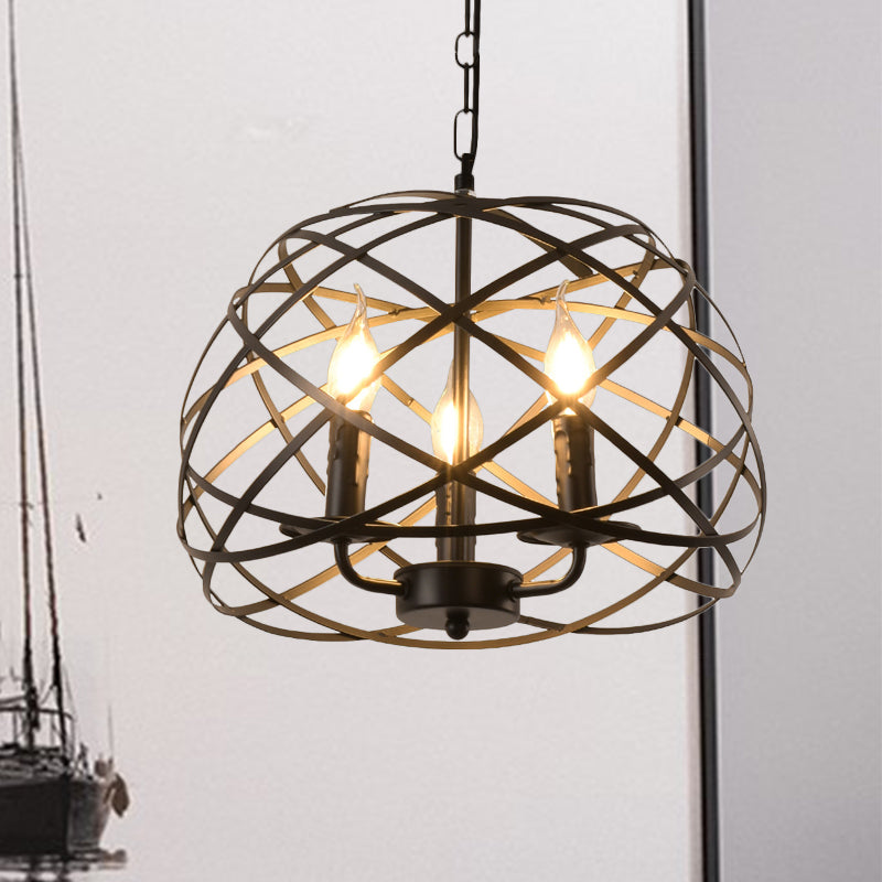 Antique Bird Nest Drop Pendant 3 Bulbs Metallic Hanging Chandelier with Candlestick Shade in Black Clearhalo 'Cast Iron' 'Ceiling Lights' 'Chandeliers' 'Industrial Chandeliers' 'Industrial' 'Metal' 'Middle Century Chandeliers' 'Rustic Chandeliers' 'Tiffany' Lighting' 1637486