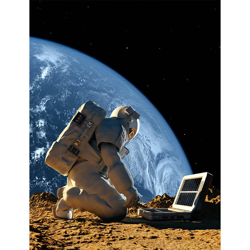 Astronaut and Earth View Mural Wallpaper Fictional Non-Woven Cloth Wall Covering Clearhalo 'Wall Decor' 'Wall Mural' 1637541