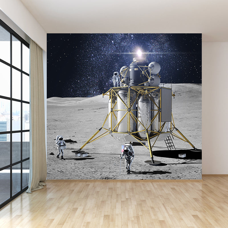 Astronaut and Earth View Mural Wallpaper Fictional Non-Woven Cloth Wall Covering Clearhalo 'Wall Decor' 'Wall Mural' 1637544