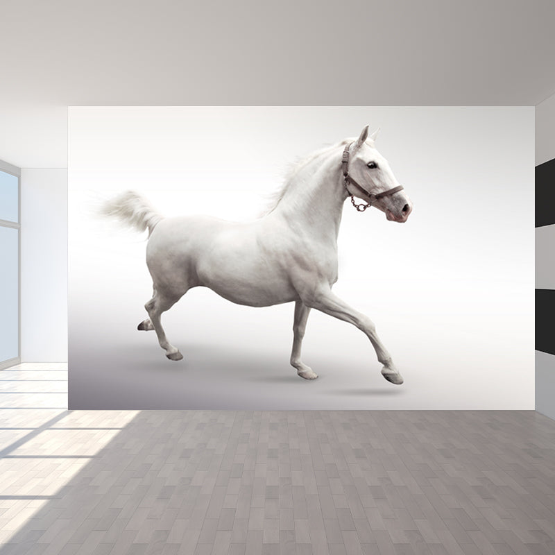 Contemporary Asian Horse Mural Wallpaper Light Color Nature Animals Wall Covering Clearhalo 'Wall Decor' 'Wall Mural' 1637770