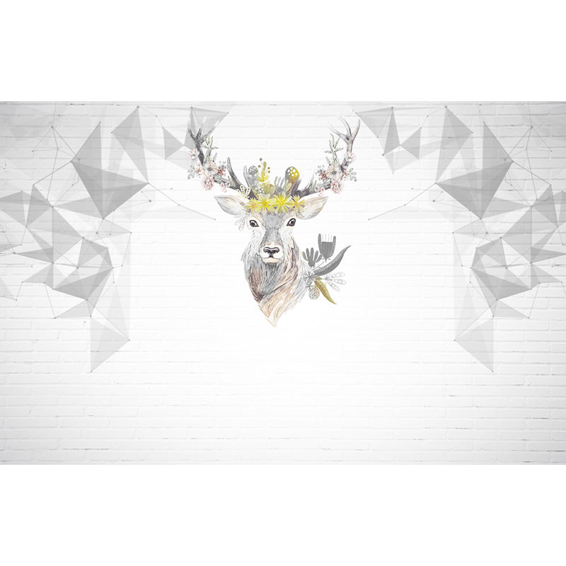 Reindeer Mural Wallpaper Modern Non-Woven Material Wall Covering in Pastel Color Clearhalo 'Wall Decor' 'Wall Mural' 1638176