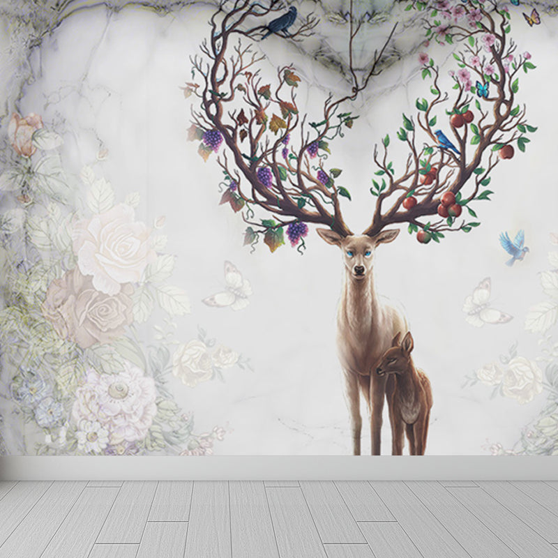 Forest Leisure Reindeer Mural Wallpaper Contemporary Non-Woven Material Wall Decor Clearhalo 'Wall Decor' 'Wall Mural' 1638194