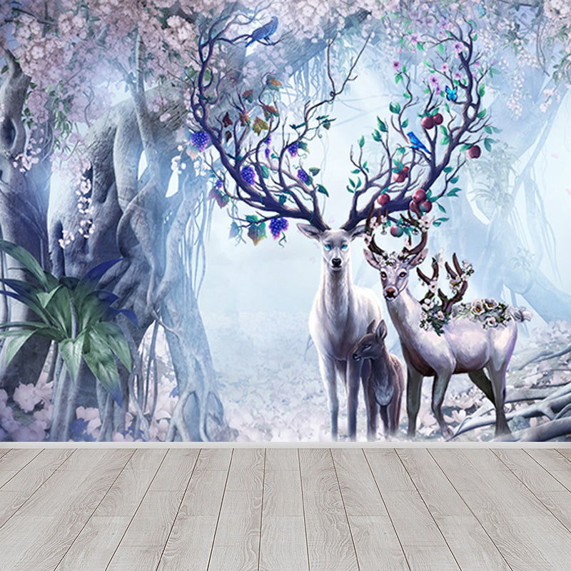 Forest Leisure Reindeer Mural Wallpaper Contemporary Non-Woven Material Wall Decor Clearhalo 'Wall Decor' 'Wall Mural' 1638199