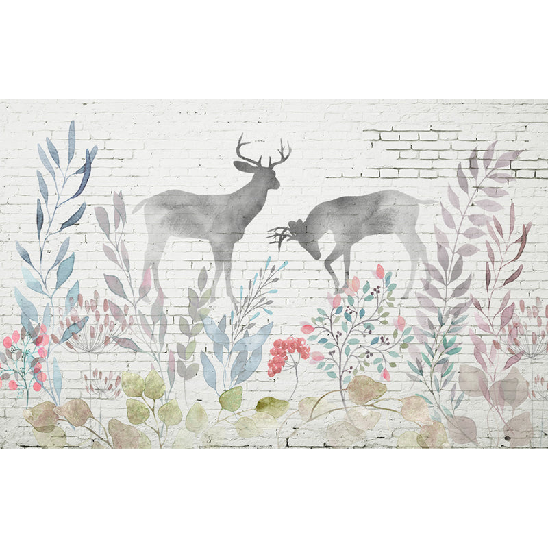 Peaceable Reindeer Mural Wallpaper Soft Color Modern Wall Covering for Living Room Clearhalo 'Wall Decor' 'Wall Mural' 1638236