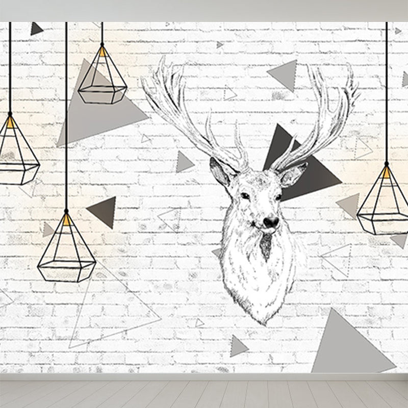 Peaceable Reindeer Mural Wallpaper Soft Color Modern Wall Covering for Living Room Clearhalo 'Wall Decor' 'Wall Mural' 1638245